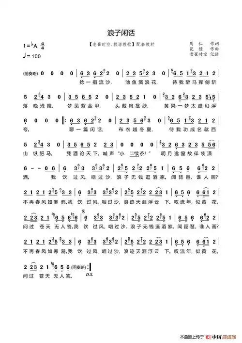 浪子闲话的钢琴曲谱子_浪子闲话的谱子