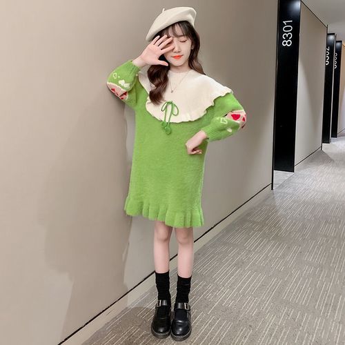 militu 女童装圆领套头毛衣裙秋冬装连衣裙2021新款洋气中大童韩版