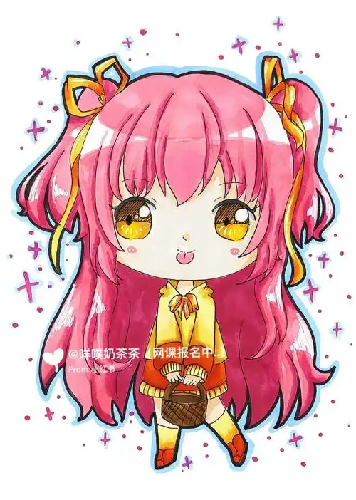 q版动漫马克笔绘画手绘动漫女生