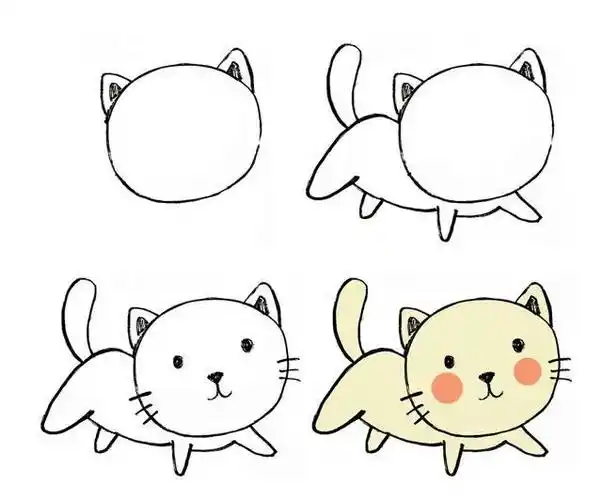 儿童简笔画,可爱的小猫画法步骤图片六 动物-第1张