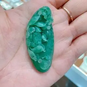 可言珠宝稀有级天然南阳翡翠独山玉冰绿荷花挂坠挂件