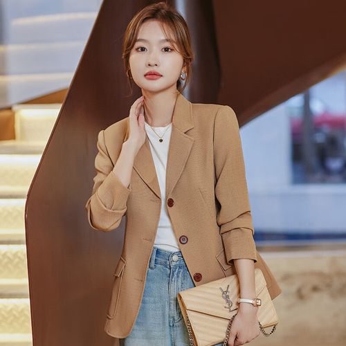安依莲西装外套女春秋季新款复古三粒扣小西装女装气质休闲西服上衣