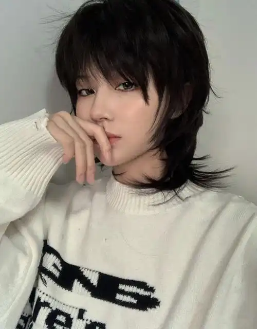 天使丝丝假发男短发帅气韩版狼尾头 鲻鱼头女学生短卷发全头套 黑 发