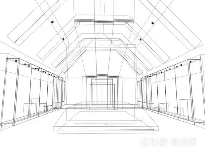 抽象设计素描的室内展厅博物馆