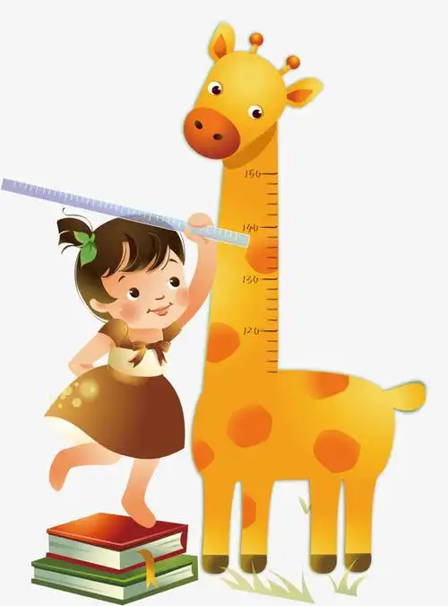 卡通人物    长颈鹿    尺子    小女孩     矢量图 量身高