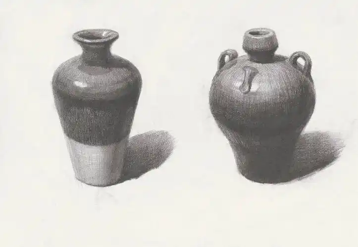 素描 静物 陶瓷罐,美术作品图库-美术宝图库