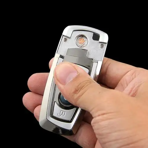 创意宝马汽车钥匙充电电弧打火机usb电子点菸器车标环保打火机