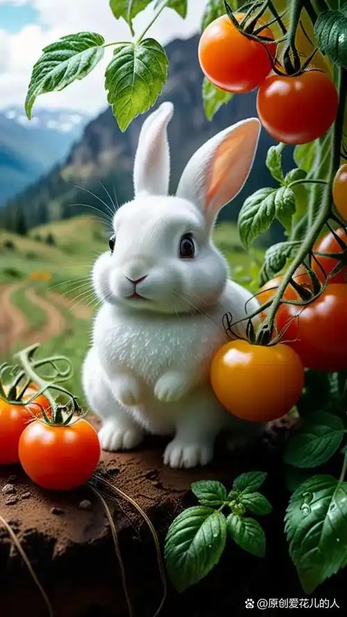 偷吃西红柿的小白兔!萌呆啦!做壁纸图片吧