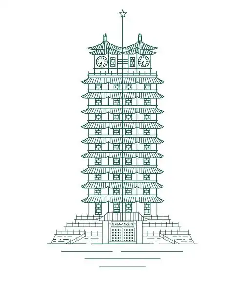 郑州二七塔矢量线稿图
