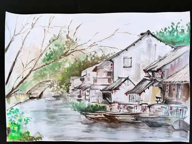 水彩古镇临摹附步骤