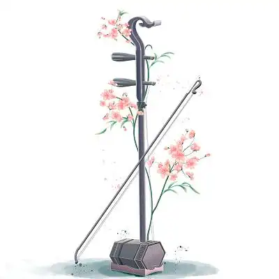 手绘古风弦传统经典拉弦二胡乐器插画元素中国古风吉祥云圆形框元素