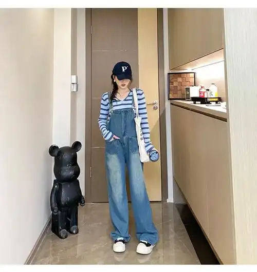 现货 孕妇装复古水洗牛仔背带裤 - 17网