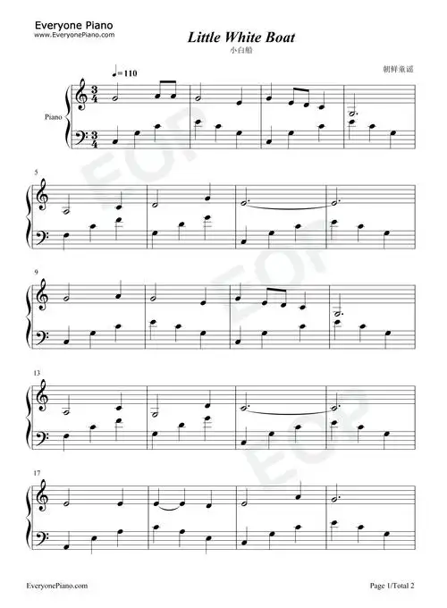 小白船-朝鲜童谣五线谱预览1