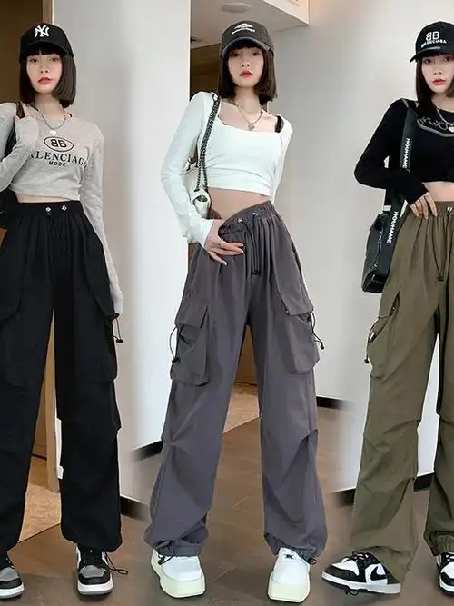 户外徒步登山降落伞工装裤女小个子束脚裤爬山穿搭美式机能冲锋裤