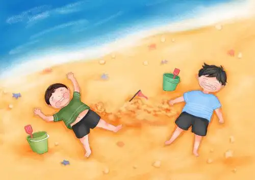海滩玩沙子的我们 海滩
