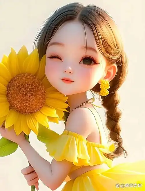 阳光下,向日葵女孩的笑脸,清新又温暖.