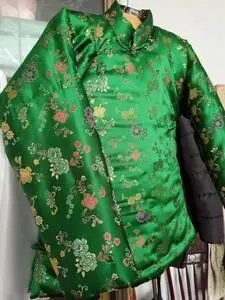 中国结小花织锦缎大襟棉袄