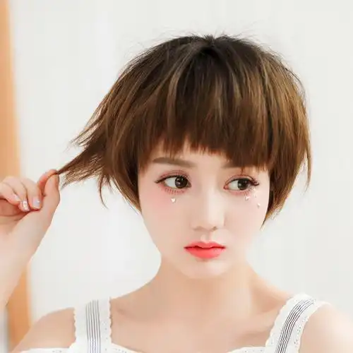 假发女夏季短发圆脸网红自然全头套式bobo头狗啃修脸款蓬松波波头