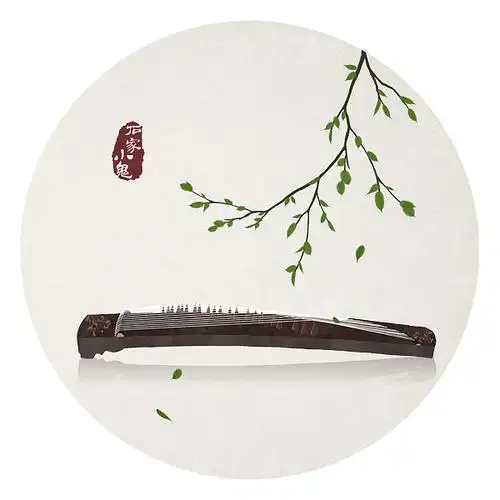 水墨中国风插画竹间系列中国传统乐器古筝