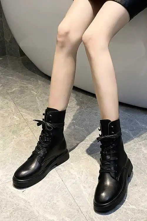 杨幂同款马丁靴女2019新款秋冬百搭英伦帅气黑色加绒sw短靴