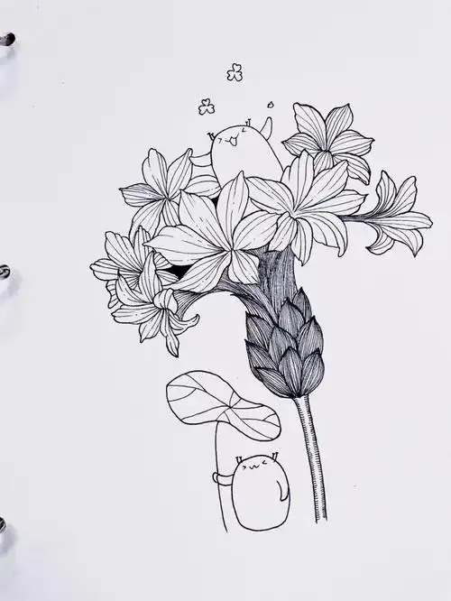 针管笔线描黑白装饰画治愈手绘day33100