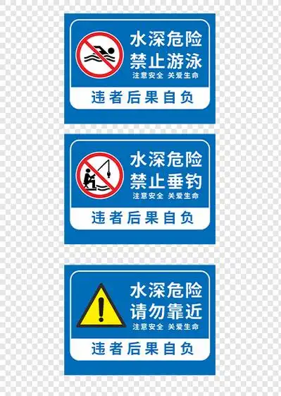 蓝色防溺水警示牌水域警示牌矢量模板