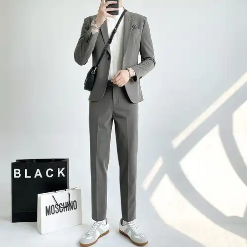 韩版西服套装男帅气休闲正装秋季时尚条纹小西装男英伦潮流婚礼服