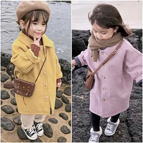女童冬季呢大衣韩版外套气质加厚夹棉儿童洋气外贸衣冬装新款童装