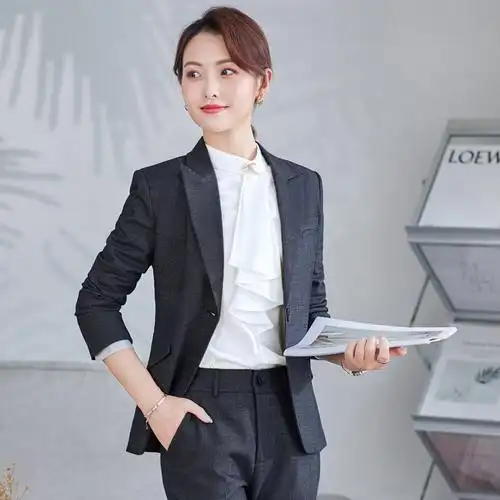 爆款蓝色小西装女春秋时尚气质职业装套装面试正装工作服女士西服