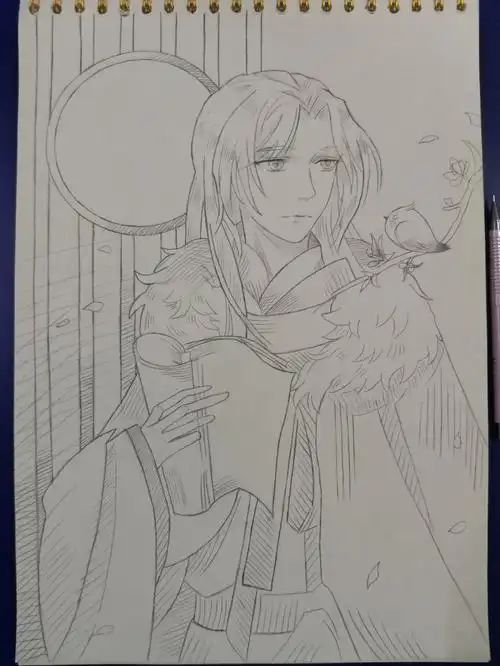 蜻蜓方形橡皮#古风男  #动漫手绘  #线描  #铅笔画  #教你画古风人物