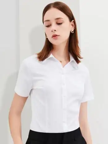 paul 白衬衫女短袖修身夏装半袖工作服正装工装衬衣职业面试女装ol衫