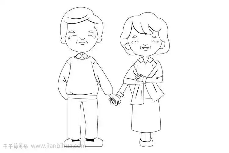 相濡以若的爷爷奶奶简笔画步骤图