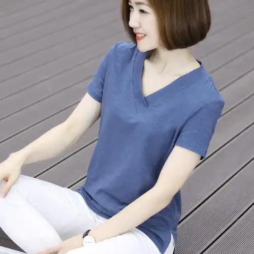 中年新款女装上衣宽松短袖夏装竹节