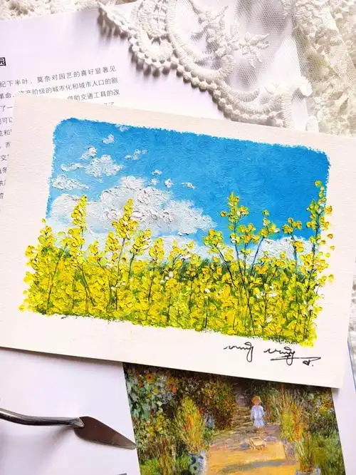 油画棒写生油菜花田附教程