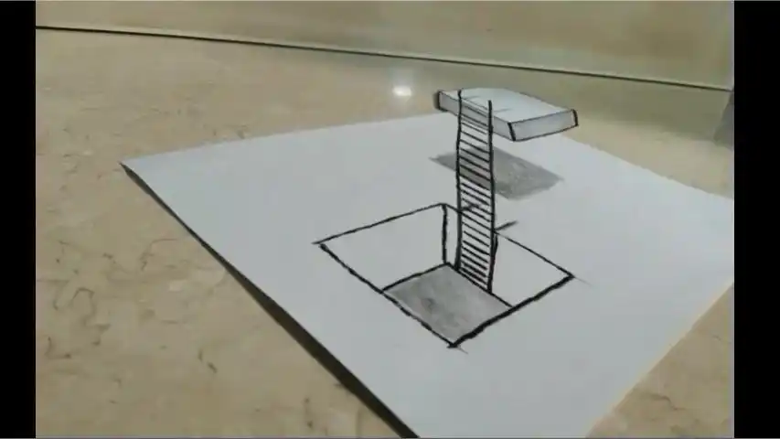 教你画超现实立体梯子,3d画全程手绘不用尺子