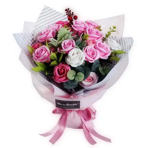 imhuahua 21朵紫色玫瑰花香皂花花束礼盒礼品保鲜花情人节圣诞节礼物