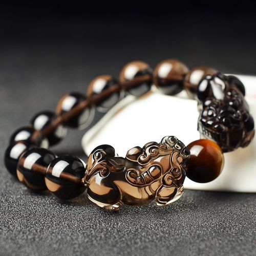 男朋友男生实用高档礼品送父亲爸爸手串 冰种黑曜石双貔貅手链-14mm