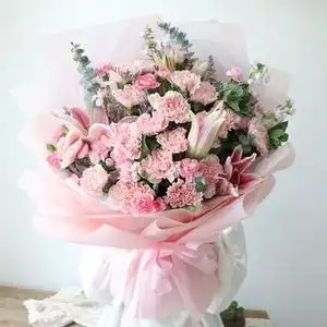 送妈妈母亲节生日鲜花速递成都市崇州金堂县同城配送粉康乃馨花束