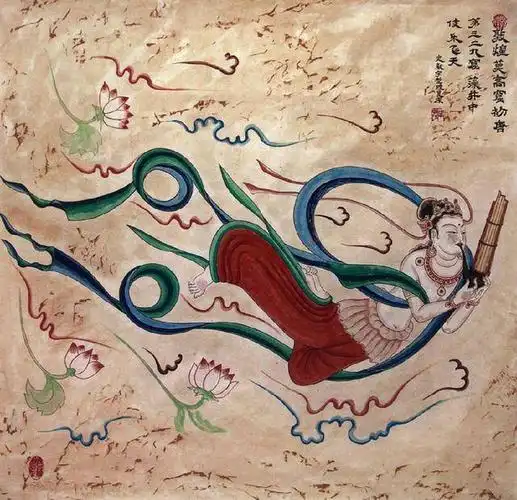敦煌壁画的飞天历经岁月的洗礼已经破损不堪,幸好有我们的敦煌壁画