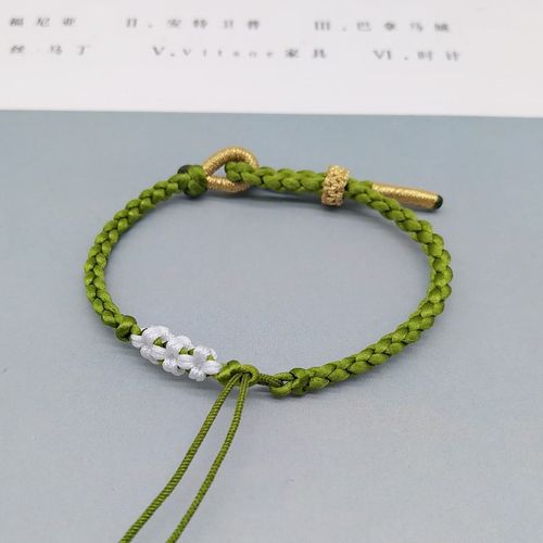 贡弗手工编织橄榄绿白色花桃花结手绳半成品可穿桃花饰品女手链橄榄绿