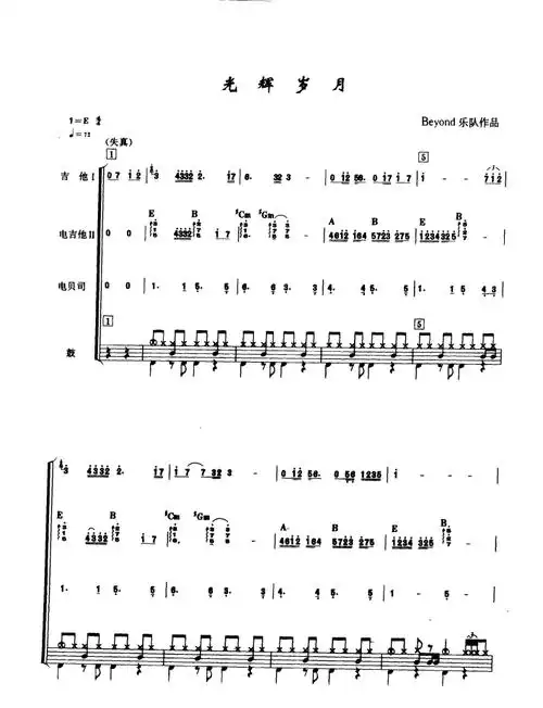 光辉岁月乐队总谱图片格式总谱beyond