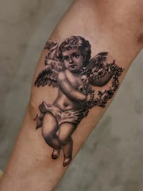 写实纹身包小腿之天使