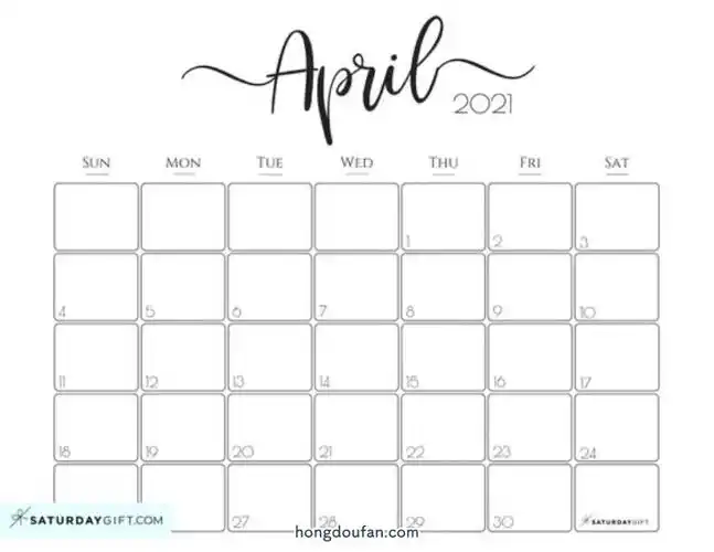 简约干净的april2021空白表格月历日历图片下载