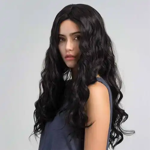 假发欧美长卷发染色自然黑色水波纹大卷中分卷发假发批发跨境
