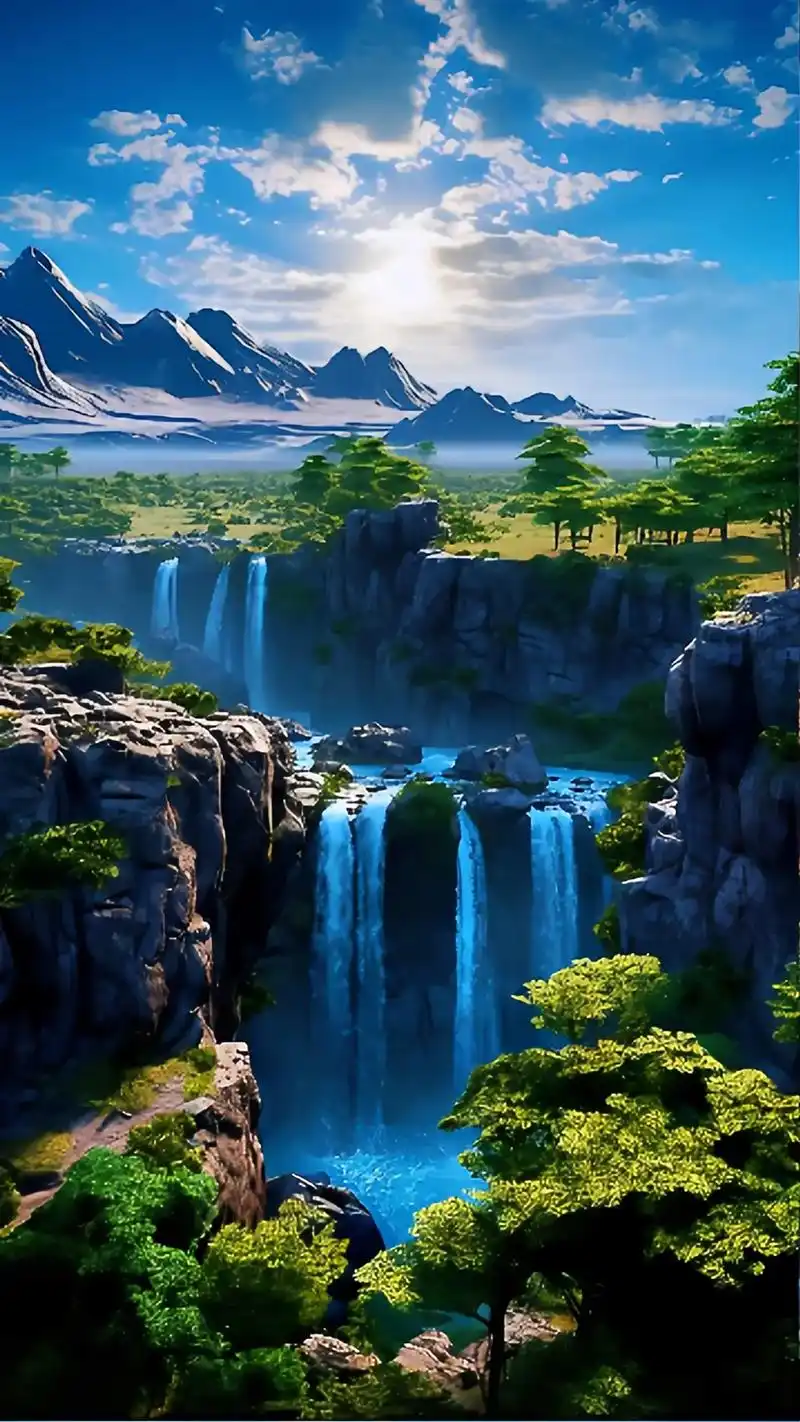 晨曦的阳光,透过浓雾  洒向深不可测的悬崖瀑布  瀑布如同一 - 抖音