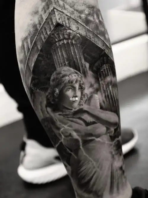 掌控雷电 |写实天使小腿遮盖纹身～北京纹身
