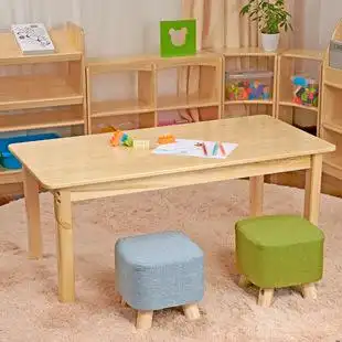 幼儿园实木桌椅儿童木质学习桌樟子松原木六人写字课桌套装加厚