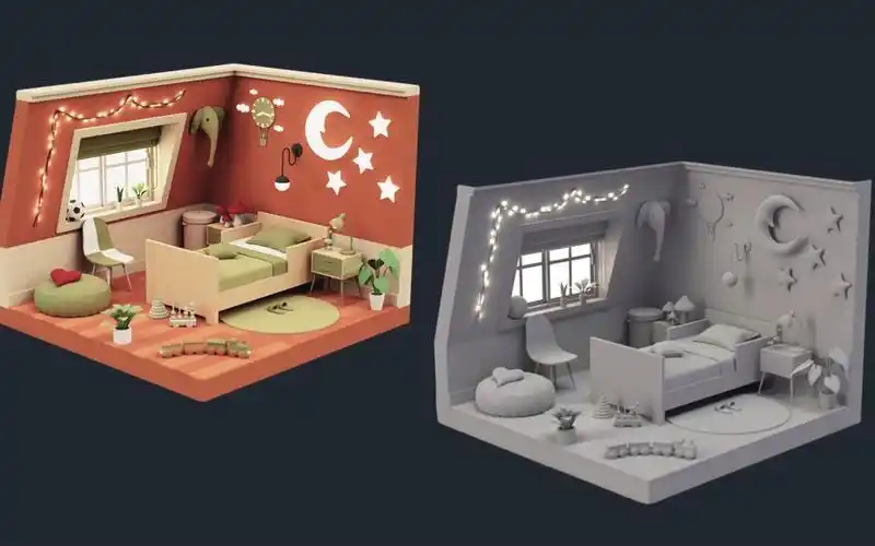 【3dmax场景建模】一组迷你室内卧室场景模型,适合新手学习建模当练习