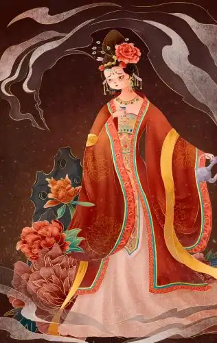 古风人物四大美人杨玉环贵妃醉酒插画