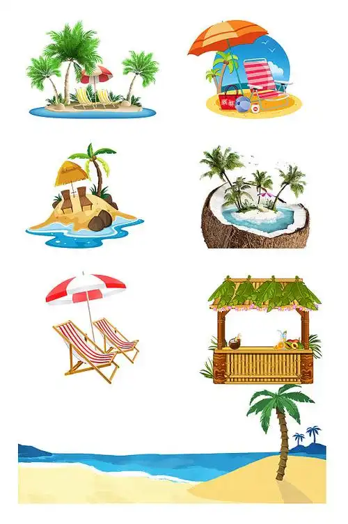 手绘沙滩海滩插画png素材